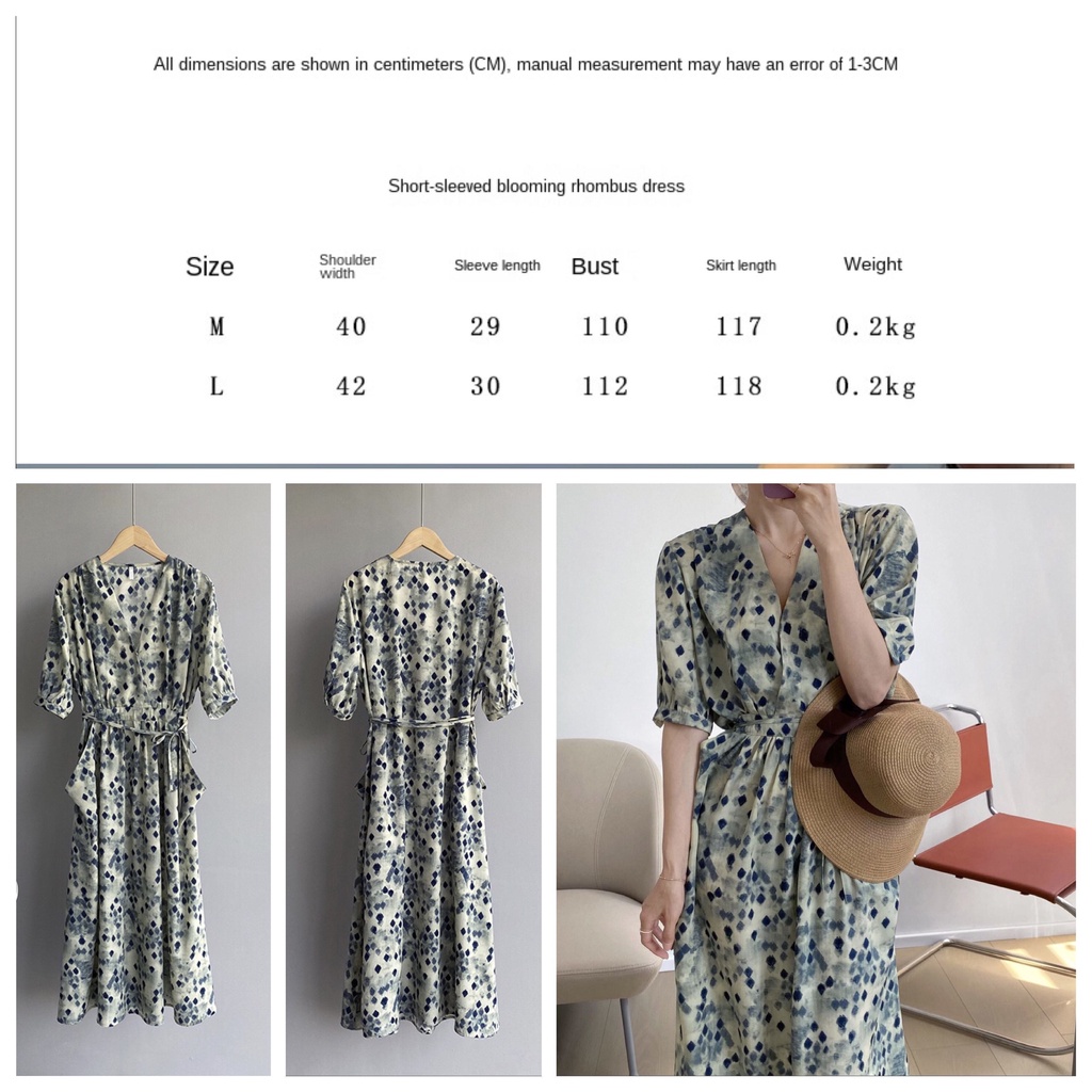 Đầm Hoa Tay Ngắn Cổ Chữ V Thời Trang Hè  Cho Nữ