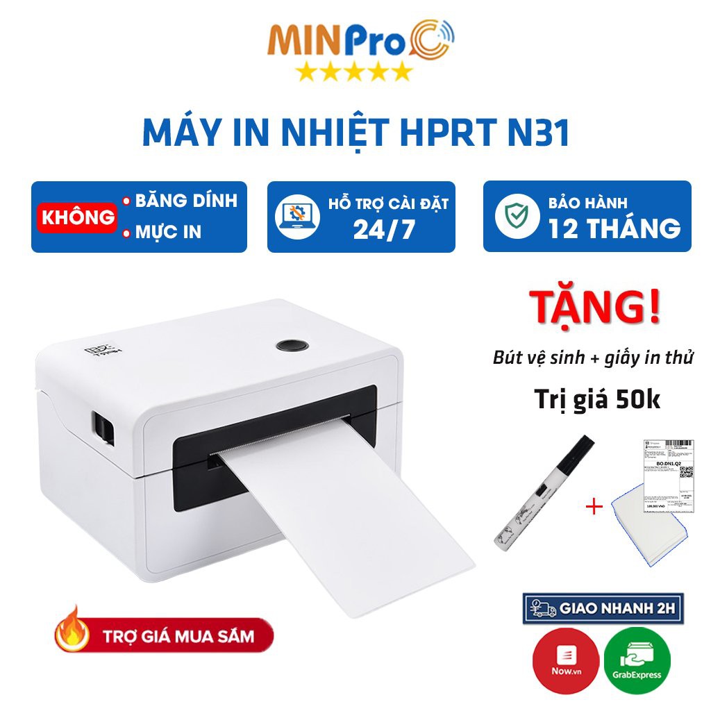 Máy in nhiệt mini HPRT N31 chuyên dụng in đơn hàng, in hóa đơn, in tem mã vạch rõ nét bảo hành 12 tháng