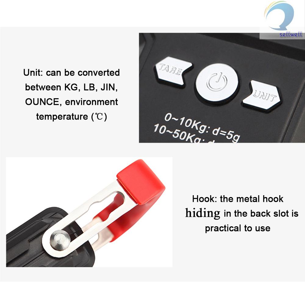 Cân Điện Tử Mini 50kg / 5g Màn Hình Lcd Có Móc Câu Cá Tiện Dụng