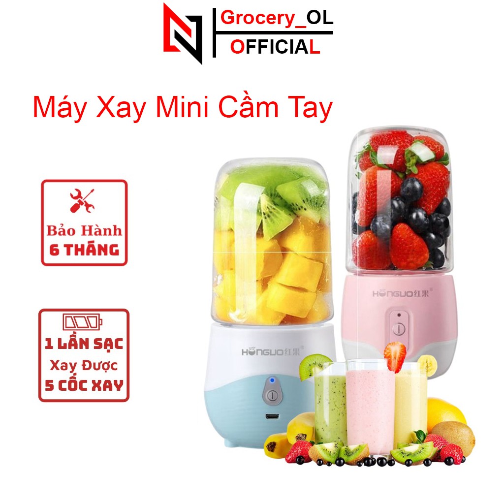 Máy Xay Sinh Tố HONGUO Cầm Tay Mini ♨️Sạc Pin USB 300ml ,Chất liệu: nhựa + hợp kim, lưỡi inox 304 không gỉ