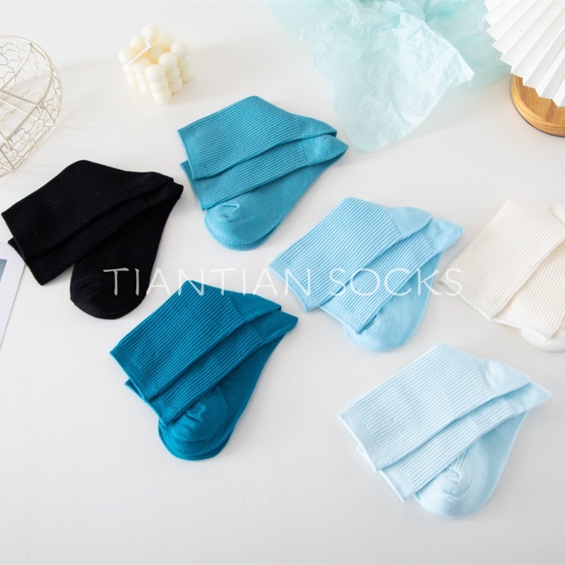TAIN TIAN T096 Tất nữ cổ cao Sản phẩm cao cấp Vớ trơn sọc dọc dọc màu xanh dương trơn thời trang