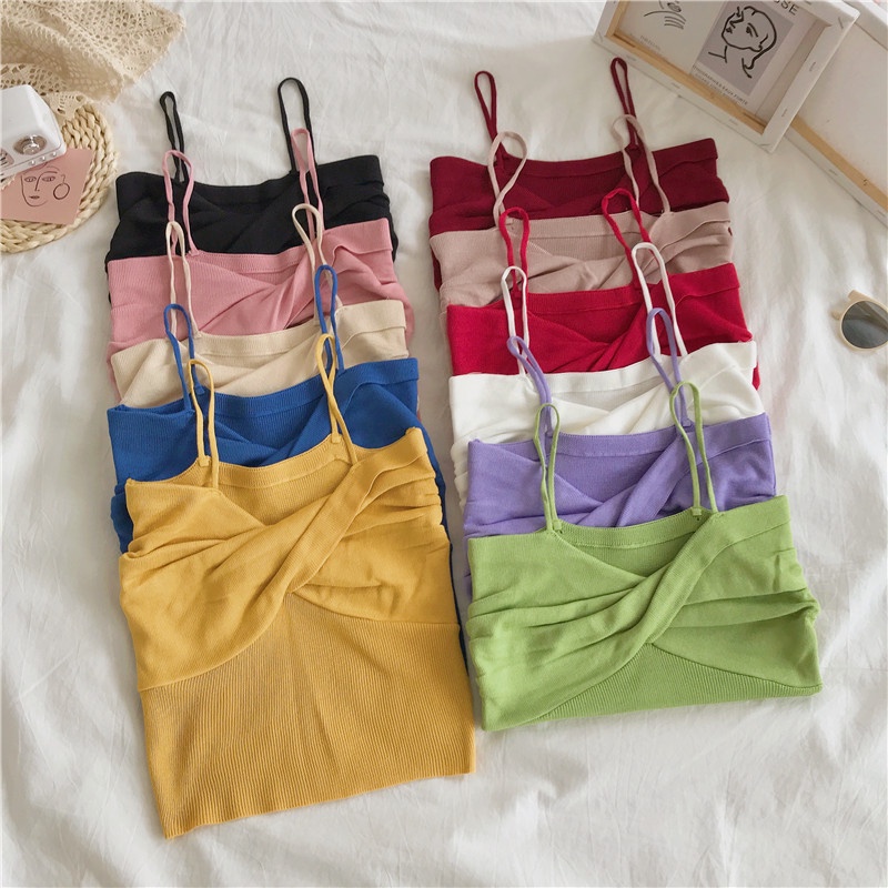 Áo Ống Dệt Kim Thiết Kế Chéo Dây Phong Cách Hàn Quốc Cổ Điển Thời Trang Mới 2022 Dành Cho Nữ