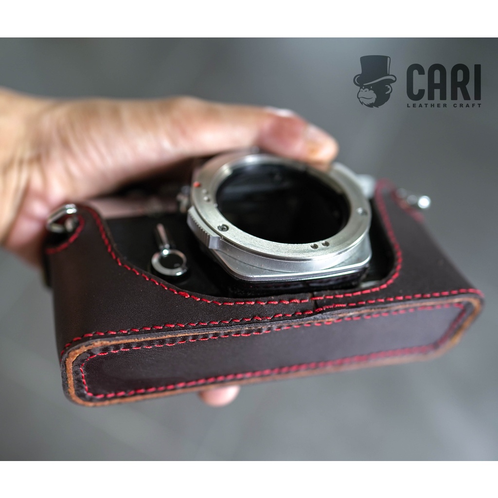 Bao da Halfcase máy ảnh film Olympus OM-1 OM-2 handmade từ da bò thật | Half case máy ảnh film Olympus