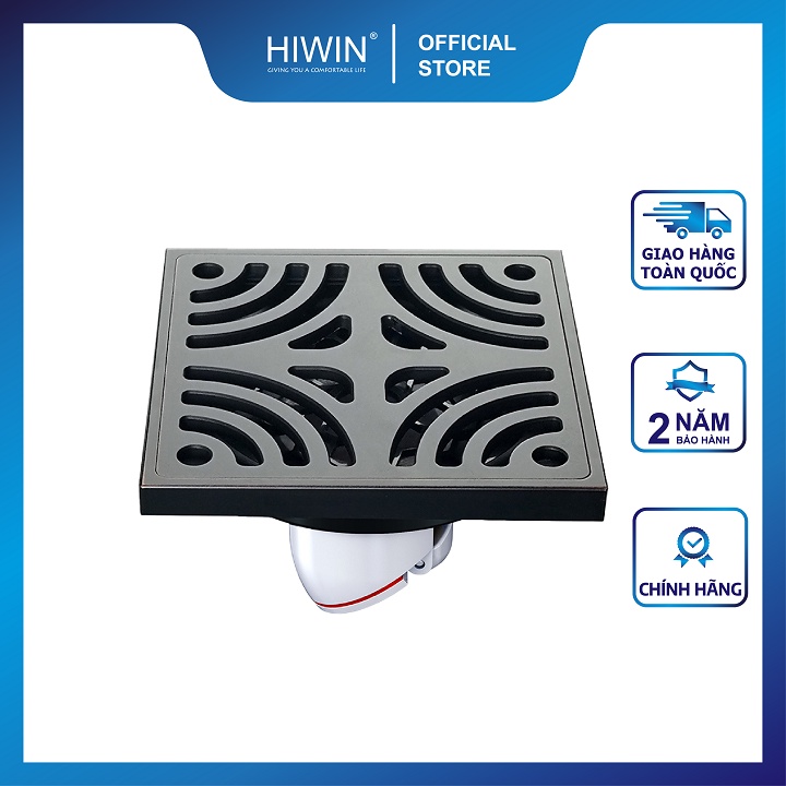 Phễu thoát sàn ngăn mùi hôi thoát nước nhanh đồng mạ đen kích thước 100x100mm HIWIN FD-1414B