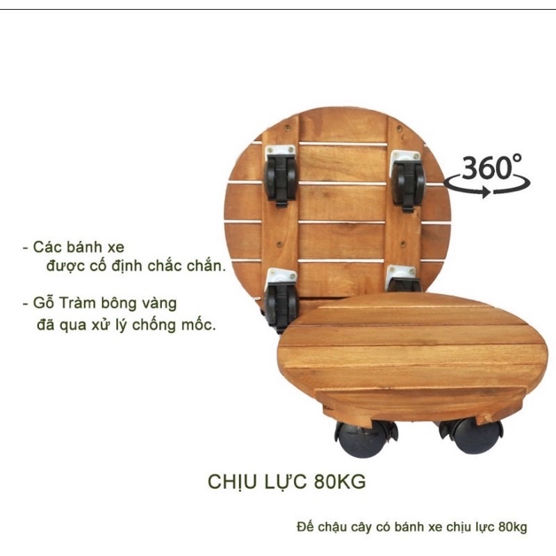 Đế gỗ để châu cây có 4 bánh xe- kệ giá đỡ chậu cây hoa cây cảnh.