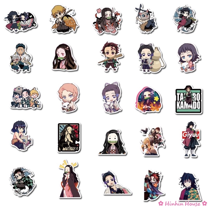 Set 50 Sticker PVC Chống Thấm Nước Chủ Đề Anime Demon Slayer - Kimetsu no Yaiba Dễ Thương Dán Vali, Mũ Bảo Hiểm, Laptop