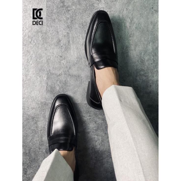 Giày lười nam loafer da công sở màu đen đế cao su DECI Dx15