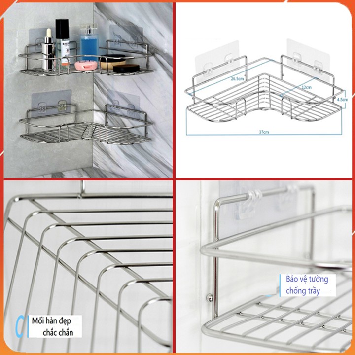 kệ góc nhà tắm,kệ để đồ INOX chắc chắn được làm bằng kim loại không gỉ chất lượng cao; thân thiện môi trường.