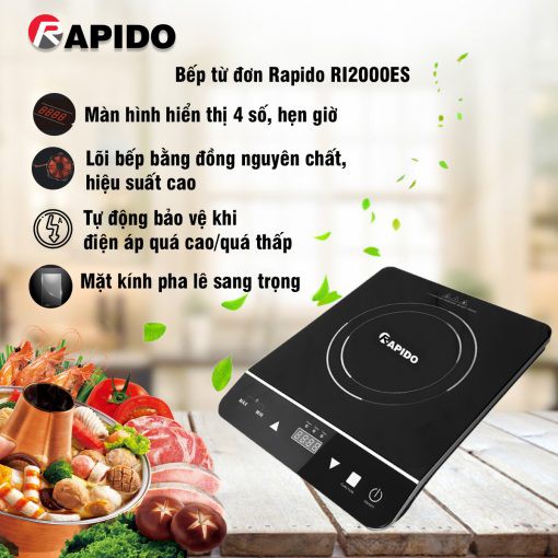 ⚡ Bếp từ đơn Rapido 2000W - RI2000 ES công suất cực lớn, chống giật, tiện dụng ⚡ Bao hành 12 tháng 1 đổi 1 ⚡ Freeship