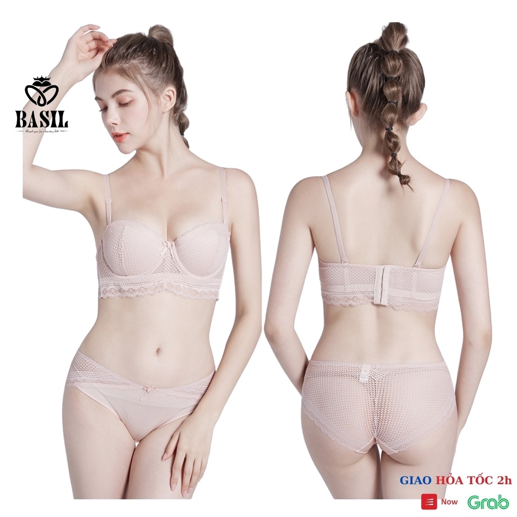 Bộ đồ lót BS05 Basil nữ cup ngang có gọng ren mềm nâng ngực đệm vừa chống tụt