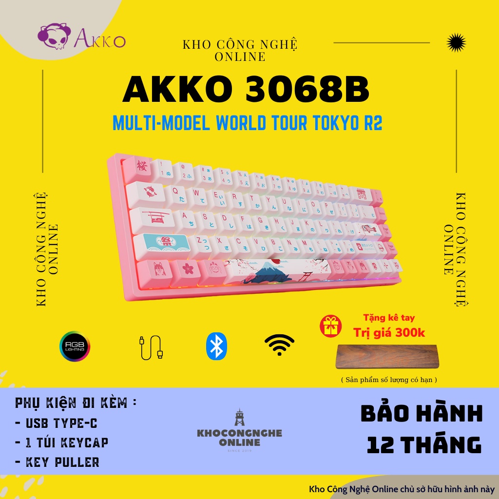 Bàn phím AKKO 3068B Multi-modes World Tour Tokyo R2 (Bluetooth 5.0 / Wireless 2.4Ghz / Hotswap / Foam tiêu âm / AKKO SW)