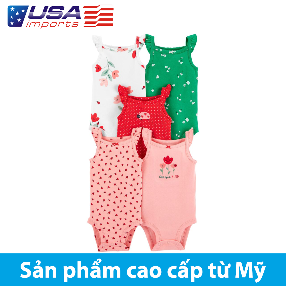 Set 5 bodysuit sát nách hoa xanh hồng Car-tờ Auth Từ Mỹ (1K444910)