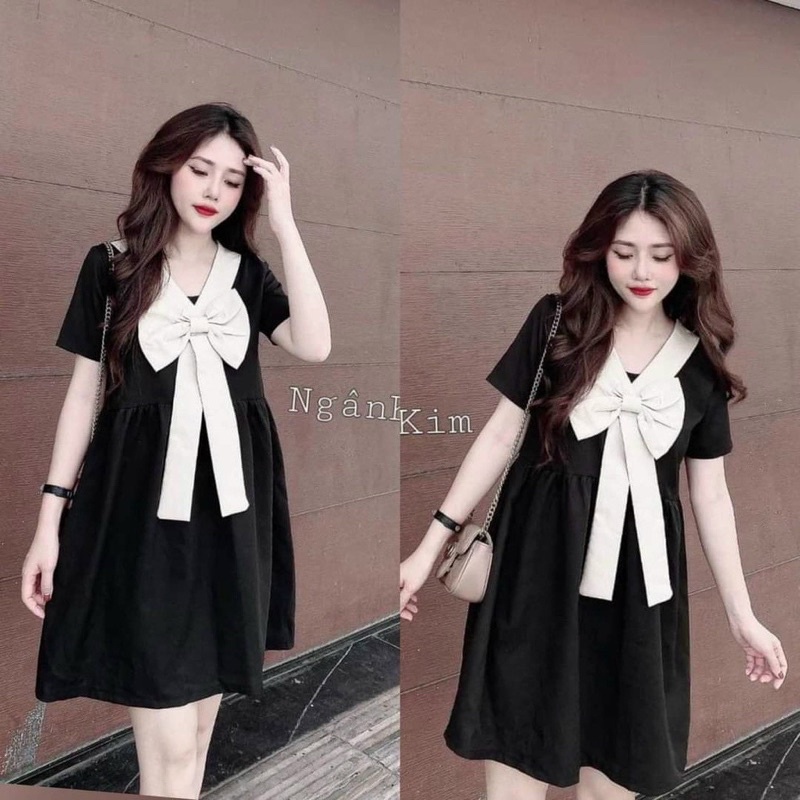 Đầm Nơ Xinh Cổ V Dáng Babydoll