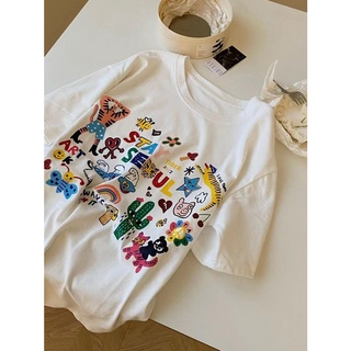 Áo thun cotton tay ngắn cổ tròn in họa tiết hoạt hình thời trang mùa hè dành cho nữ