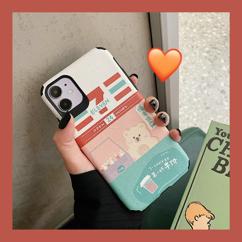 Case OPPO A53 A33 A52 A92 A31 A91 A5 A9 2020 A7 A5S A12 AX7 F11 F9 A3S A12e F1S A83 A39 A57 Reno 3 5 5G 2F 2Z  Realme C1 2 Pro Leather phone case 711 store Little Bear