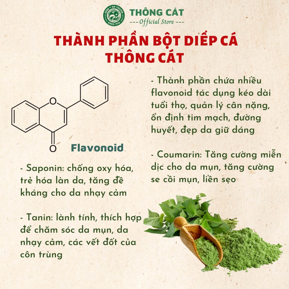 Bột Diếp Cá sấy lạnh THÔNG CÁT HCM 100% Organic , mặt nạ diếp cá giảm mụn, trắng da, mờ thâm sạm