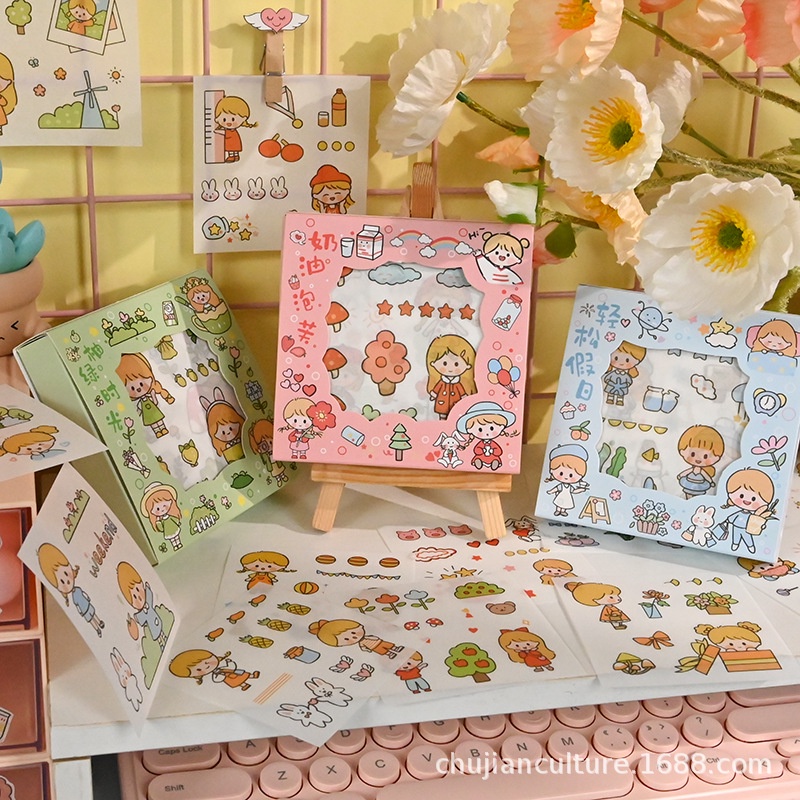 Sticker Bộ 20 Miếng Dán PET Chống Nước Hình Cô Gái Nhỏ Dễ Thương Dùng Trang Trí Sổ Tay/Máy Tính
