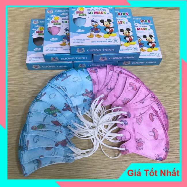 1 Hộp 10 Chiếc Khẩu Trang Y Tế Cao Cấp Trẻ Em 5D MASK KIDS Cường Thịnh - Màu Sắc: Xanh, Trắng và Hồng