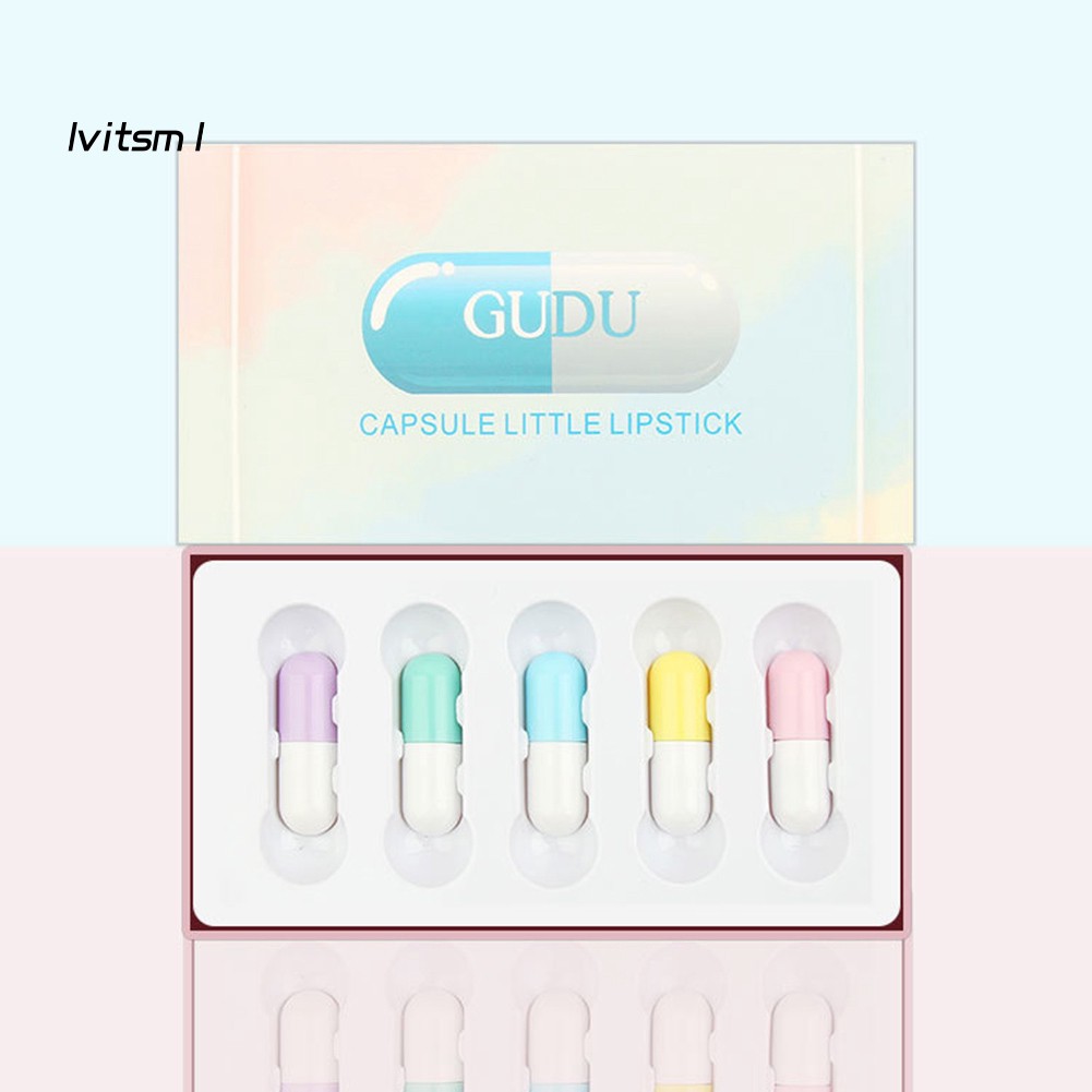 [Hàng mới về] Set 5 son môi kháng nước lâu trôi hình viên thuốc mini dễ thương