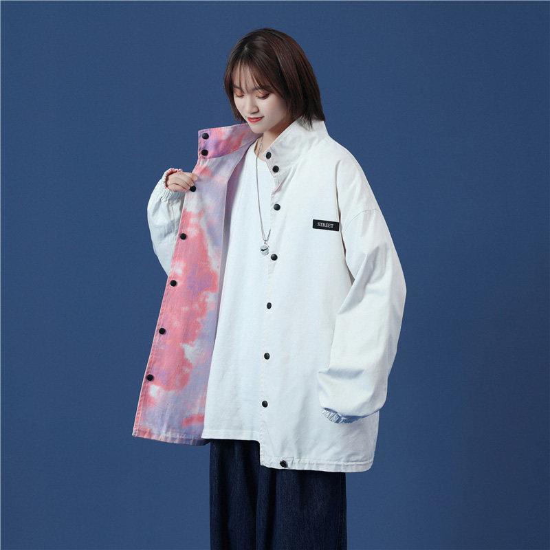 Áo khoác 2 mặt dáng rộng phối họa tiết màu nhuộm cá tính trẻ trung phong cách Hàn Quốc cho bạn gái