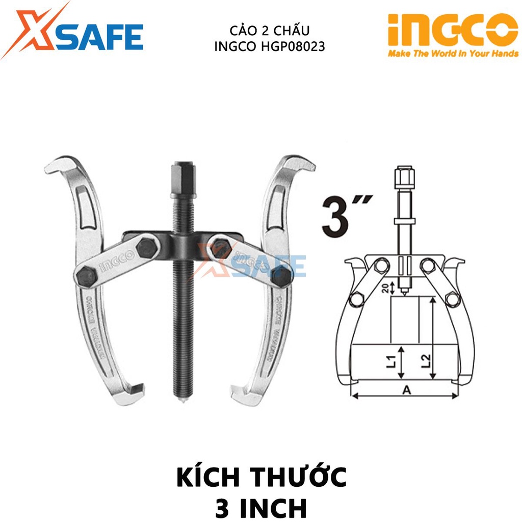 Cảo 2 chấu 3 inch INGCO HGP08023 Cảo thủy lực kích thước cảo 3&quot;, lực cảo tối đa 2000 kg, chất liệu thép Cr-V