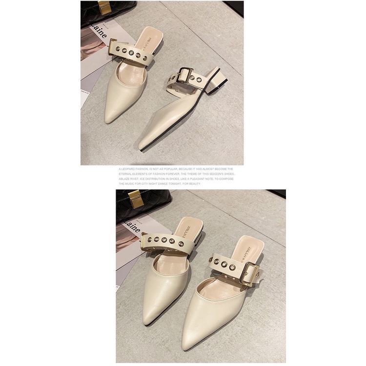 Giày sục nữ mũi nhọn da mềm khóa gài gót cao 3cm