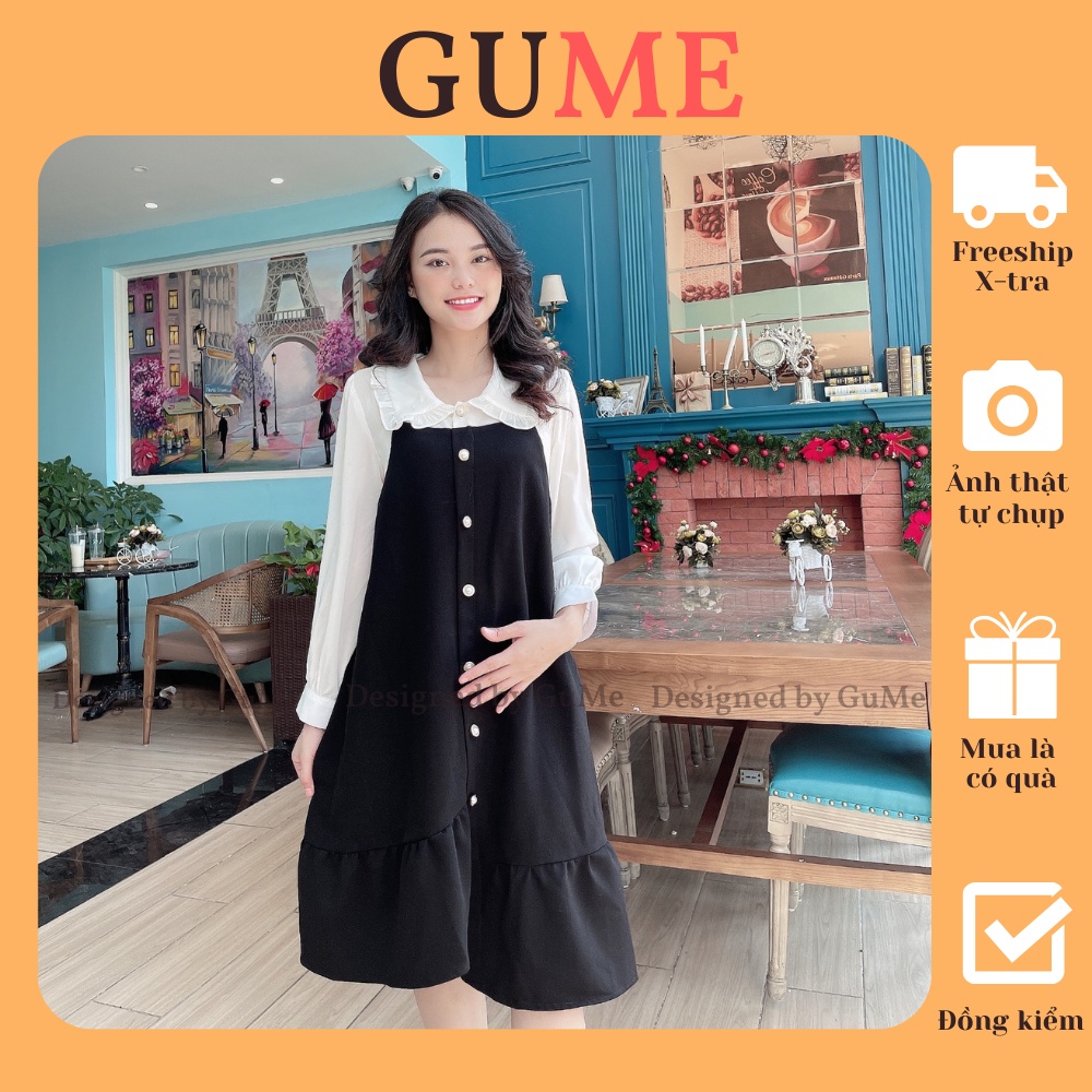 Đầm bầu công sở Váy bầu đẹp màu đen giả yếm đuôi cá nhẹ MYC 11M
