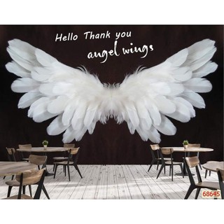 Tranh Lụa dán tường 3d Đôi cánh thiên thần trang trí quán KT 120x80cm