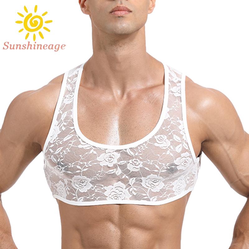 Áo ngực ren không tay cổ tròn xuyên thấu cho nam