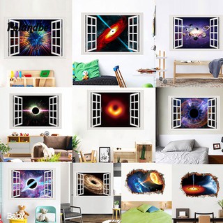 Miếng dán tường họa tiết cửa sổ không gian 3D dùng trang trí độc đáo