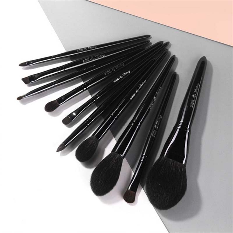 Professional Black Natural Goat Hair 10Pcs Makeup Brushes Set Eyeshadow Brush