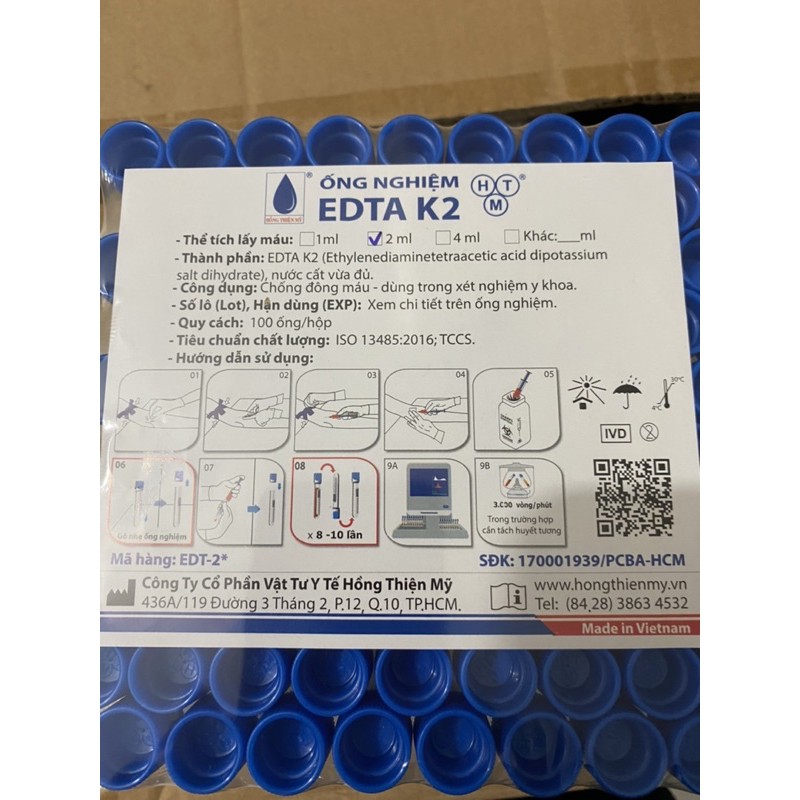 Ống nghiệm Edta, Heparin, Citrate (1 lox 100 ống)