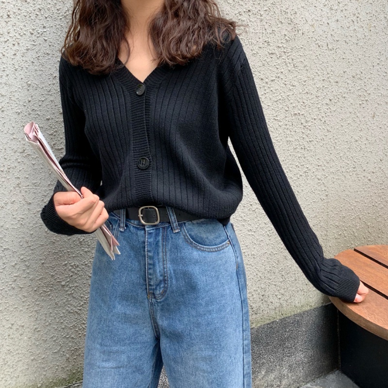 Áo cardigan ZHELIHANGFEI dệt kim tay dài cổ chữ V lưng cao thời trang