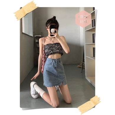 (CÓ SẴN) Chân váy bò Chân váy jean jeans FIRST DATE ngắn xẻ tà váy denim nữ mới túi cạp cao hông váy chữ A