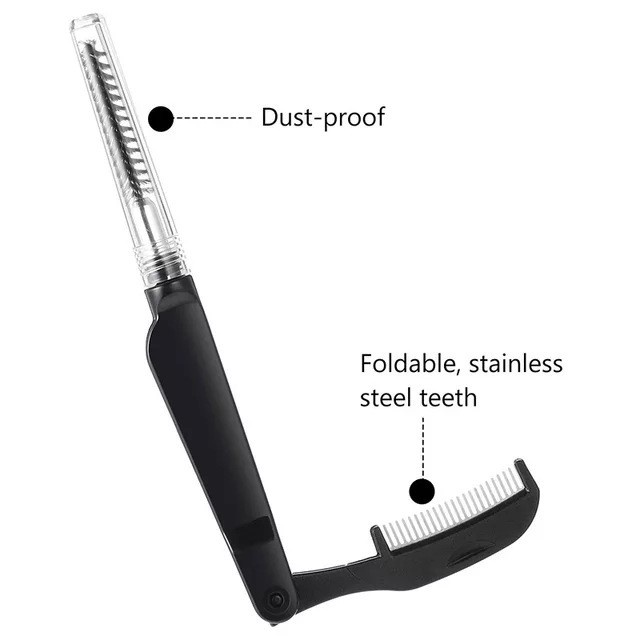 1 Cọ Chải Lông Mày/Lông Mày Hai Đầu Bằng Thép Không Gỉ Có Thể Gập Gọn Thời Trang