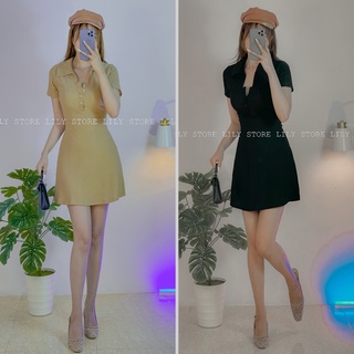 Váy body cổ sơ mi dáng ngắn phong cách Hàn Quốc