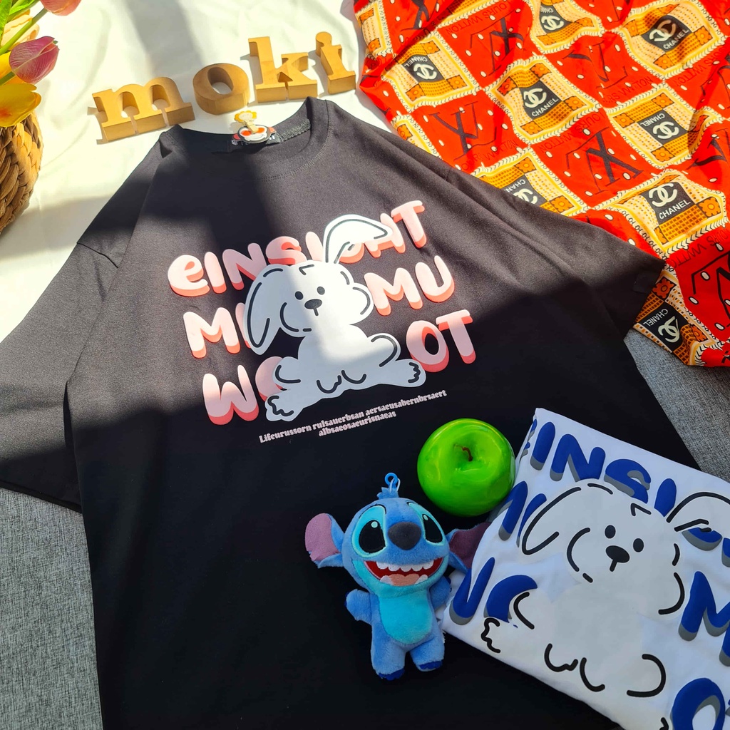 Áo phông áo thun nam nữ tay lỡ from rộng freesize chất cotton thoáng mát mẫu thỏ hai con mokishop