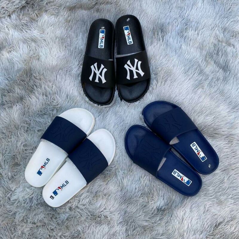 Dép quai ngang MLB dép Unisex nam nữ đế bánh mì chất liệu cao su non NY Đủ Màu