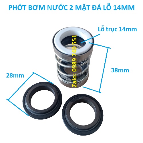 Phớt bơm tõm - bơm nước 2 mặt đá lỗ trục 14mm