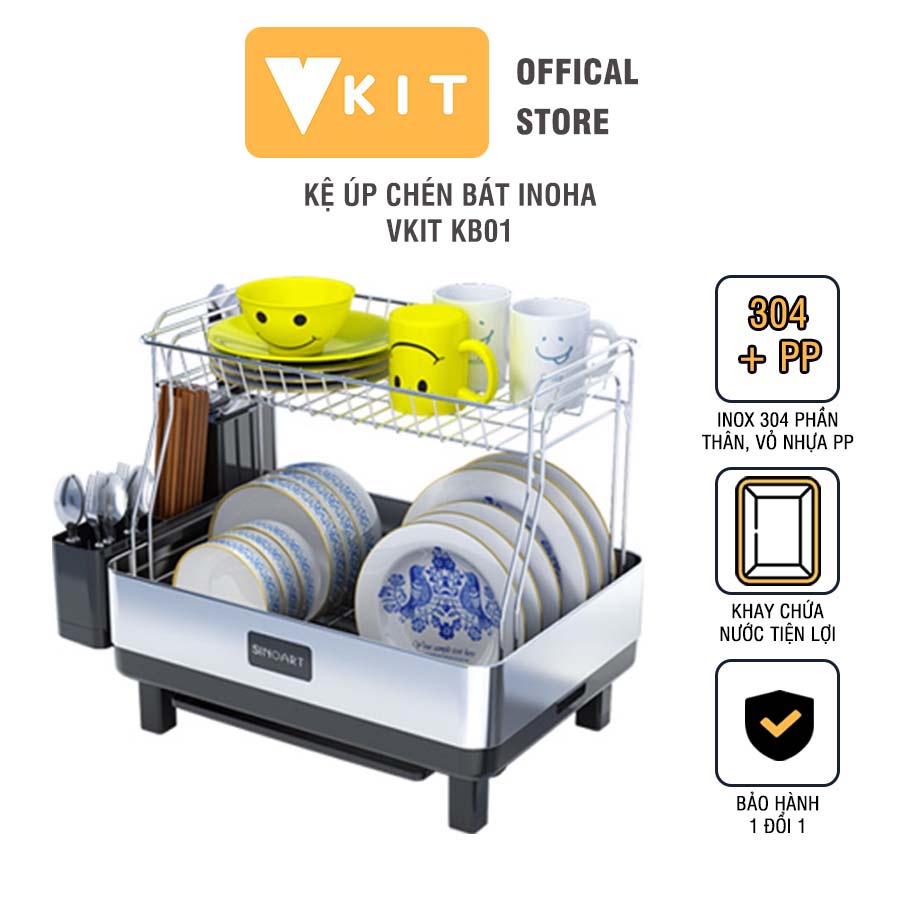 Kệ úp chén bát inox 304 loại 2 tầng INOHA có giá để bát VKIT KB01