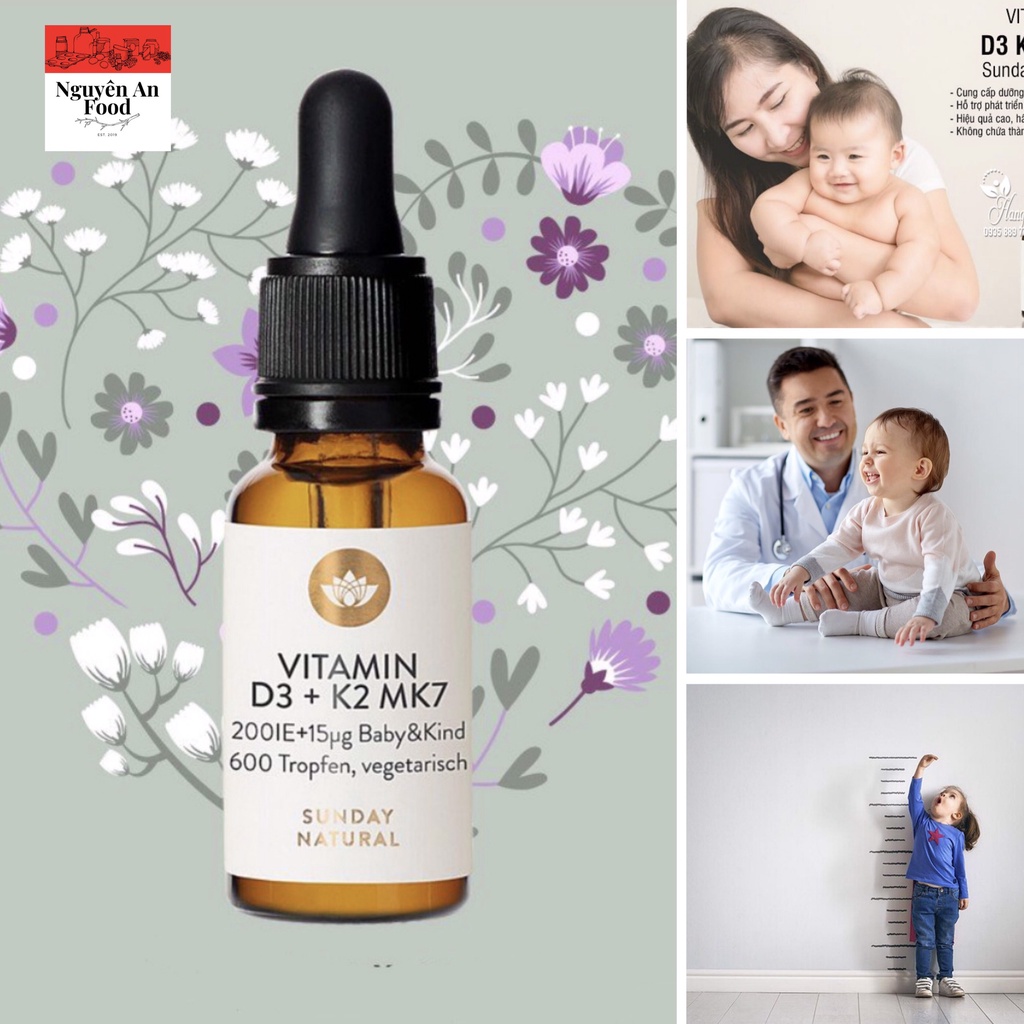 Vitamin D3 K2 MK7 Sunday Natural Vitamin Tăng Chiều Cao cho bé lọ 20ml giúp trẻ phát triển toàn diện