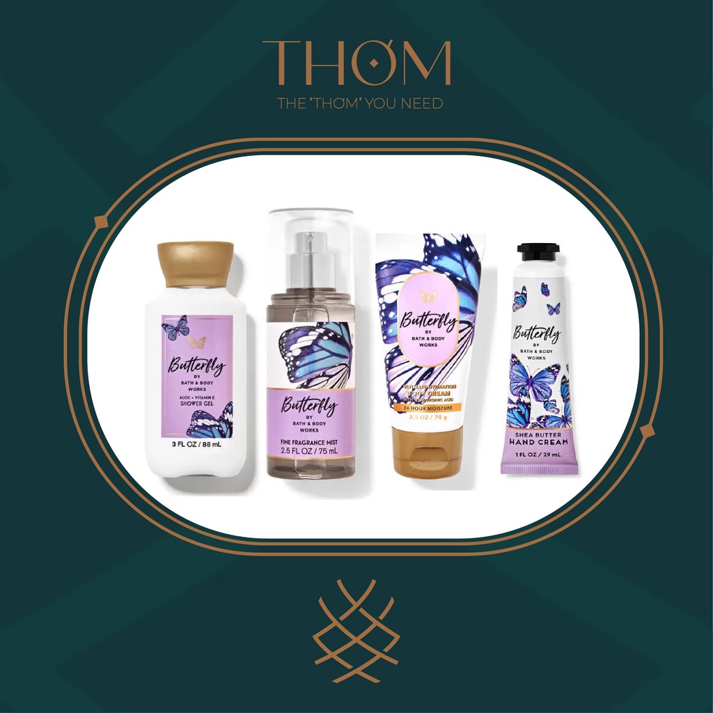 BUTTERFLY | MINI SET TRAVEL SIZE Tắm Dưỡng Xịt Thơm Toàn Thân Bath & Body Works