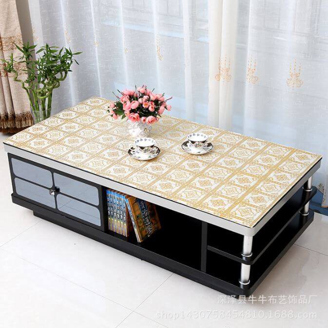 Khăn Trải Bàn Ăn Nhũ Vàng-Trắng 60x1m4 Chống Thấm Sang Trọng