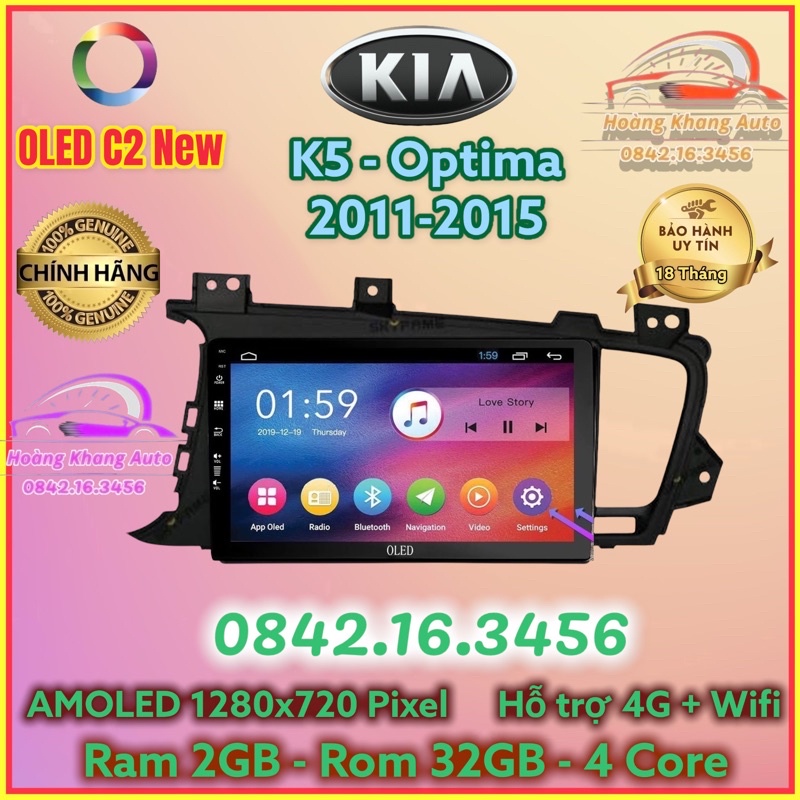 Màn hình Android OLED C2 New Theo Xe K5 + OPTIMA 2011 - 2015, 9 inch kèm dưỡng CANBUS và jack nguồn zin