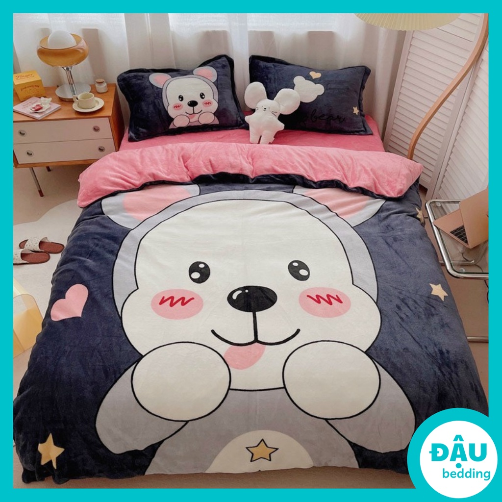 Bộ Chăn Ga Gối Nỉ Nhung Tuyết Sữa  3D Mẫu Mới 2021 dày ấm (chat chọn mẫu) | BigBuy360 - bigbuy360.vn
