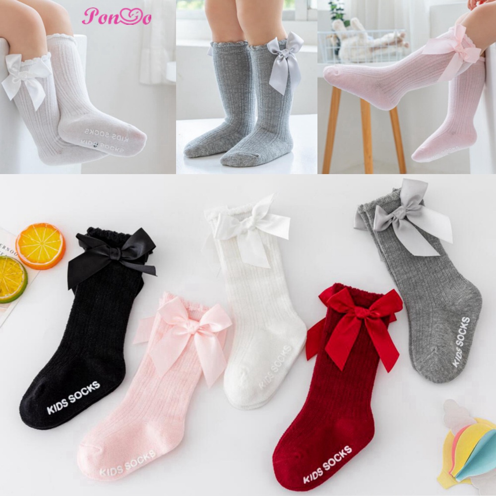 Tất Đầu Gối Chống Trượt Đính Nơ Cho Bé Gái 0-3 Tuổi