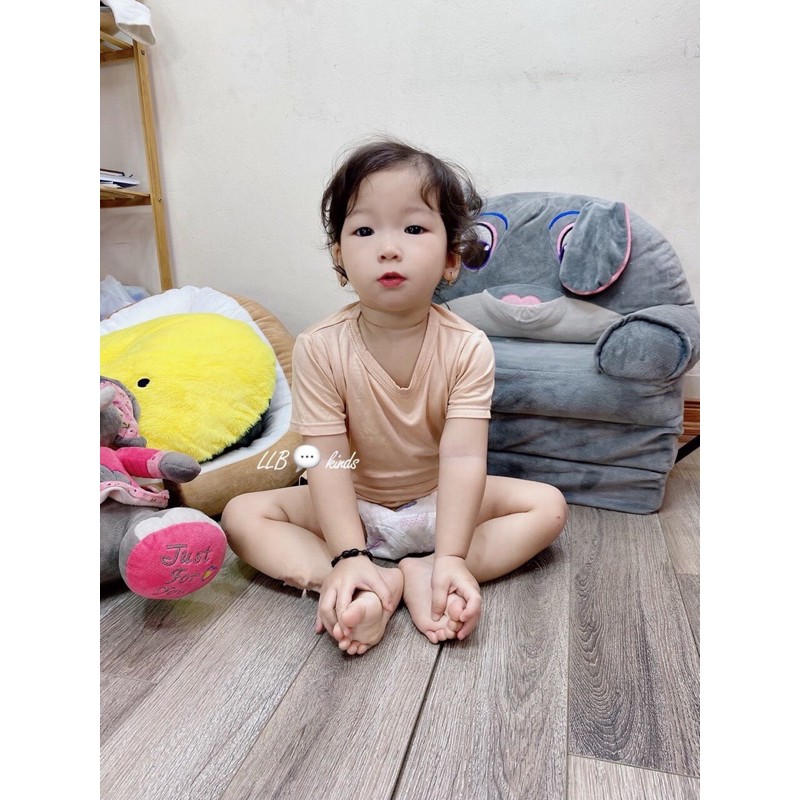 Áo Cộc Tay Thun Lạnh Cho Bé 6 - 16kg Nằm Điều Hoà Mát Cổ Tròn 9 Màu