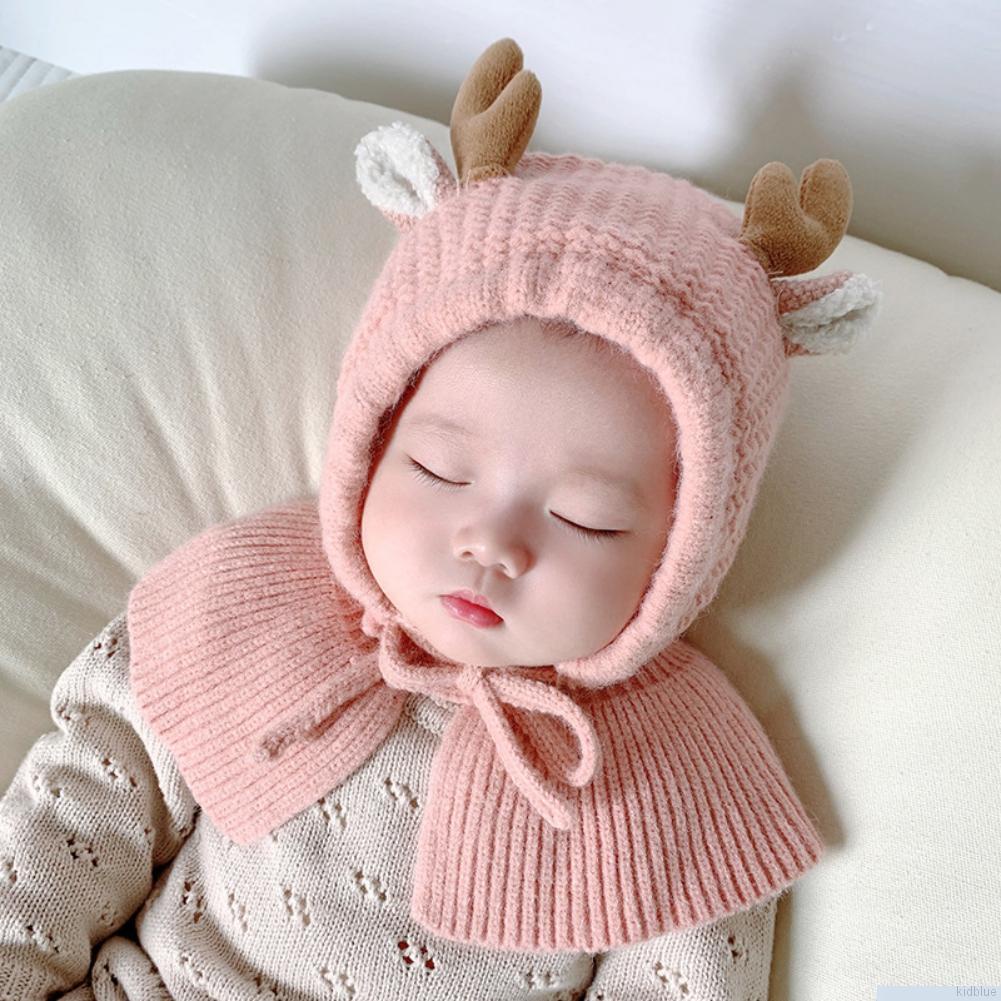 Mũ dệt kim dày màu trơn kèm khăn choàng cổ giữ ấm chống gió cho bé gái