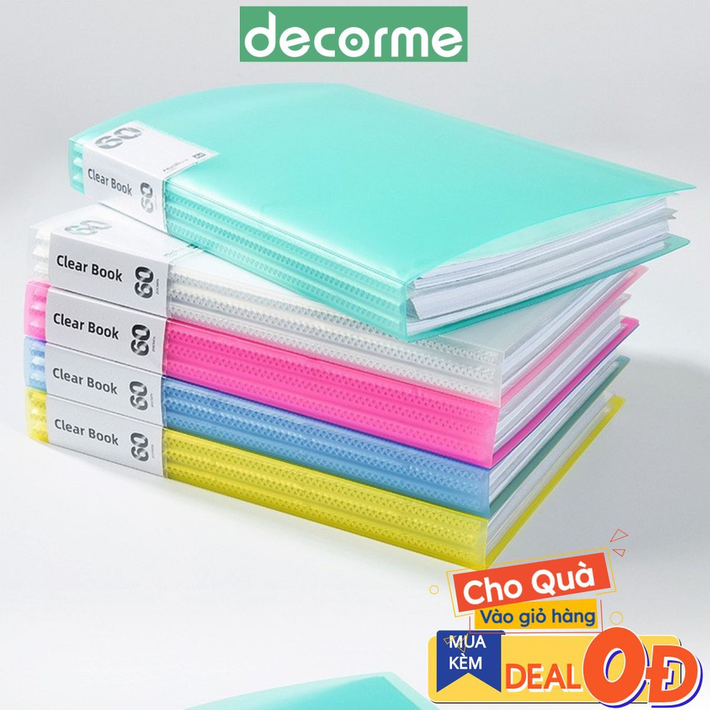 DecorMe Bìa kẹp tài liệu khổ A4 file kẹp nhiều ngăn tiện lợi cho học sinh, văn phòng phẩm Clear Book