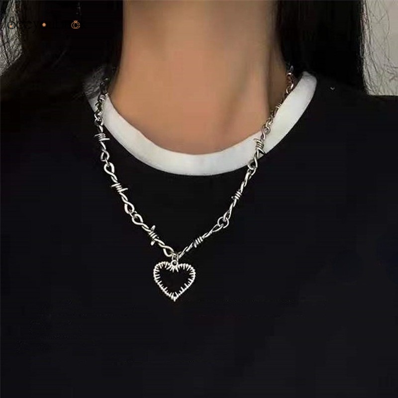 Vòng cổ choker dây gai mặt trái tim phong cách hip hop gothic punk cổ điển cá tính cho nam và nữ